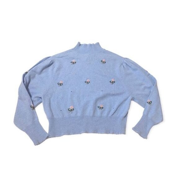 NWT Something Navy Embroidered Mock Neck Sweater, Blue, Size L - Picture 11 of 15